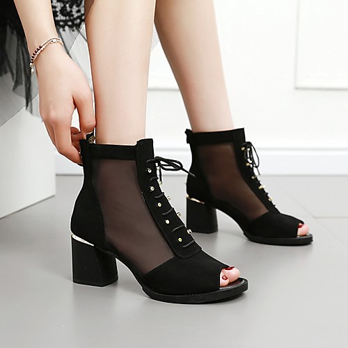 

Women's Sandals Summer Chunky Heel Open Toe Daily Suede White / Black