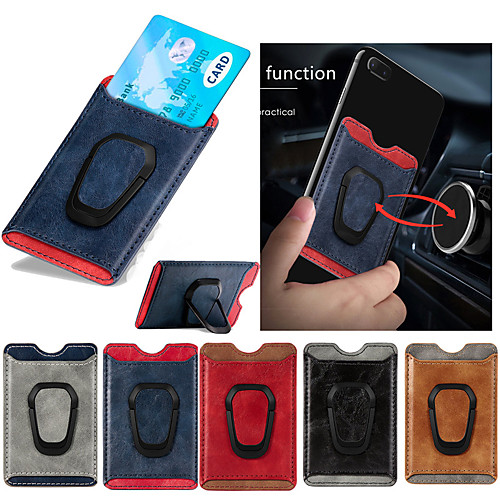 

Universal Leather Card Holder Wallet with Metal Mobile Phone Finger Ring Holder 360 Rotate Stand for iphone Sumsang Huawei Xiaomi One Plus Magnetic Car Holder