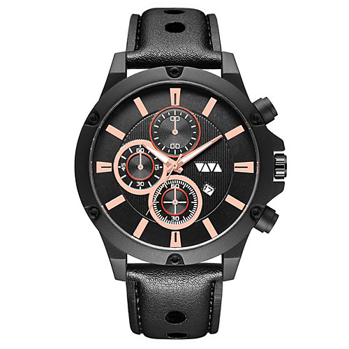 

Men's Dress Watch Quartz Genuine Leather 30 m Water Resistant / Waterproof Calendar / date / day Day Date Analog Fashion Cool - Golden / Brown BlackGloden Black One Year Battery Life