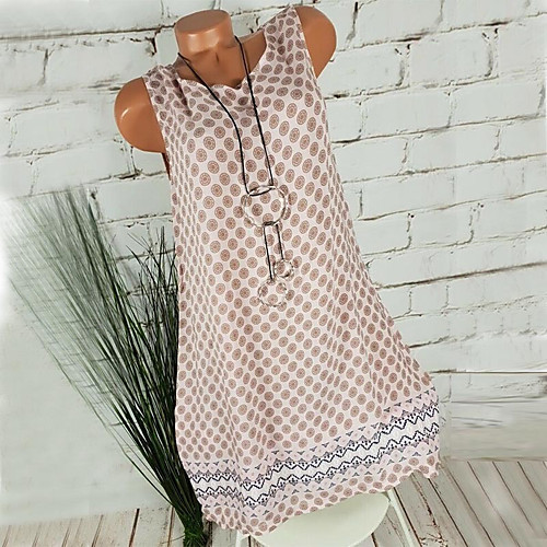 

Women's Maxi Shift Dress - Sleeveless Polka Dot Print Spring Summer Casual Daily Weekend Loose 2020 Wine Blushing Pink S M L XL XXL XXXL XXXXL XXXXXL