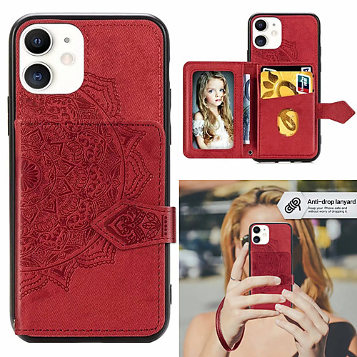 

Mandala Embossed Magnetic Cloth PU Leather Wallet Case for iphone SE 2020 iphone 11 Pro Max XR XS X 8 Plus 7 Plus 6 Plus Card Slots Holder Stand Protection Case Cover