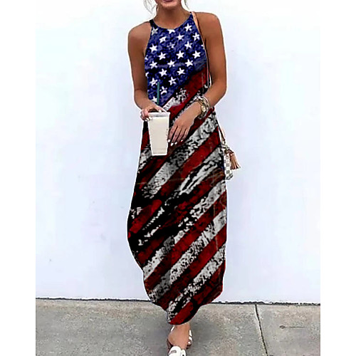 

Women's Shift Dress American flag Maxi long Dress - Sleeveless Rainbow Flag Summer Elegant Daily 2020 Rainbow M L XL XXL XXXL