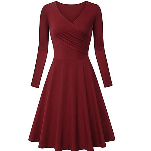 

Women's A Line Dress - Long Sleeve Solid Color Summer Street chic 2020 Wine Black Purple Royal Blue Navy Blue Gray S M L XL XXL XXXL