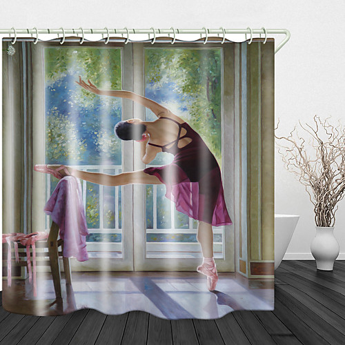 

Oil Painting Beauty Dance Practice Digital Print Waterproof Fabric Shower Curtain for Bathroom Home Decor Covered Bathtub Curtains Liner Includes with Hooks