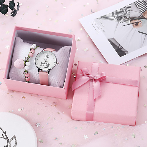 

Women's Quartz Watches New Arrival Fashion White Pink PU Leather Quartz Blushing Pink White Chronograph Cute New Design 1 set Analog