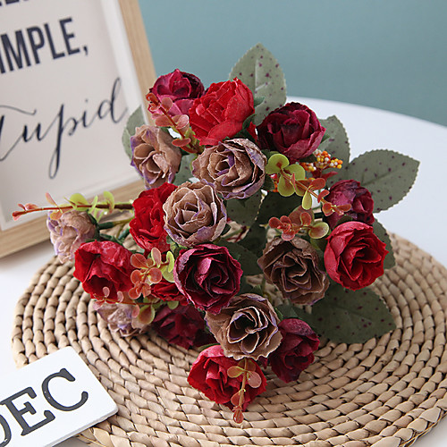 

30CM 7 Fork 21 Head Diamond Rose European Artificial Simulation Decoration Flower Wedding 1 Bunch 33cm