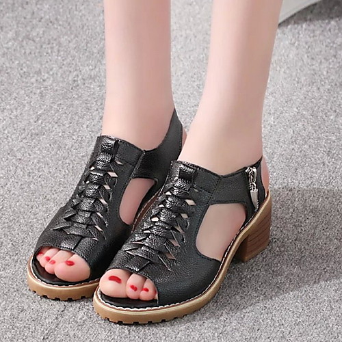 

Women's Sandals Flat Sandal Summer Chunky Heel Peep Toe Daily PU White / Black / Beige