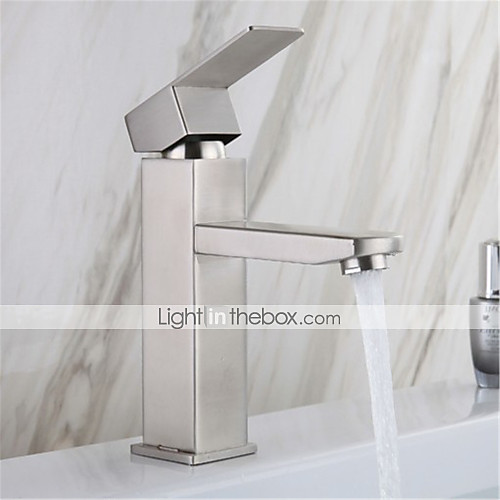 

Stainless steel washbasin faucet hot and cold drawing square single hole washbasin mixing faucet