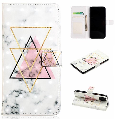 

Case For Apple iPhone 11 / iPhone 11 Pro / iPhone 11 Pro Max Wallet / Card Holder / with Stand Full Body Cases Triangle Marble PU Leather / TPU for iPhone SE (2020) / 8 / 8 Plus / X / XS / XR / Xs Max