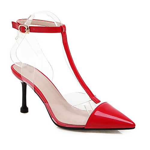 

Women's Sandals Summer Stiletto Heel Pointed Toe Daily PU Black / Red