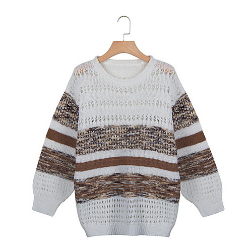 

Women's Striped Long Sleeve Pullover Sweater Jumper, Round Neck Purple / Yellow / Green S / M / L