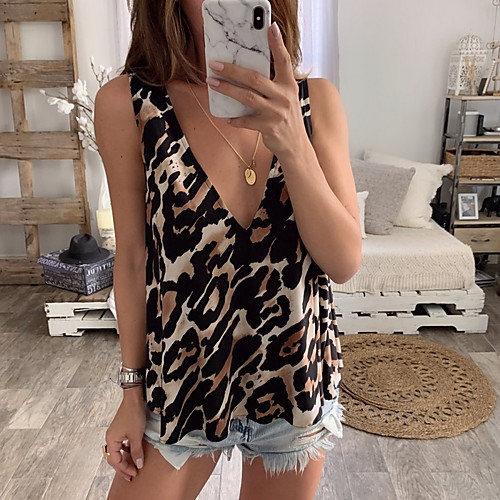 

Women's Leopard Tank Top Daily V Neck Yellow