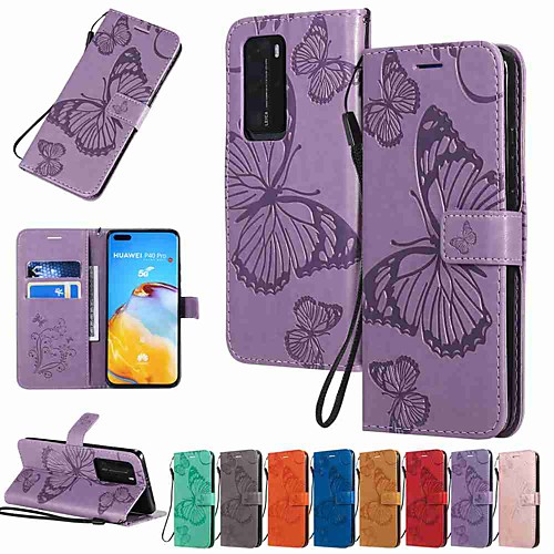 

Case For Huawei P40 / Huawei P40 Pro / Huawei P40 lite Wallet / Card Holder / with Stand Butterfly Embossing PU Leather / TPU for Huawei Mate 30 / Mate 30 Lite / Honor 10 Lite / Honor 9X Pro