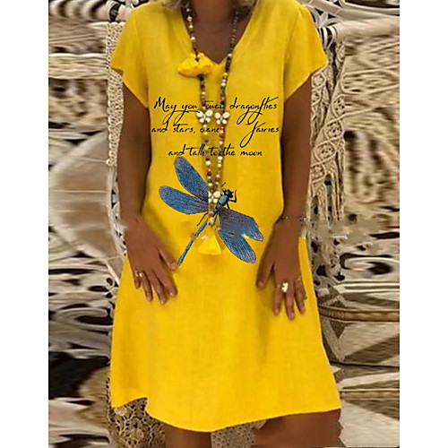 

Women's A-Line Dress Knee Length Dress - Short Sleeves Print Summer Casual Mumu 2020 Yellow S M L XL XXL XXXL XXXXL XXXXXL