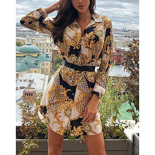 

Women's Sheath Dress Short Mini Dress Yellow Long Sleeve Geometric Leopard Summer V Neck Elegant Slim 2021 S M L XL