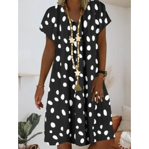 

Women's Shift Dress Knee Length Dress Green White Black Short Sleeve Polka Dot Print Summer V Neck Hot Casual Mumu 2021 S M L XL XXL 3XL 4XL 5XL / Plus Size / Plus Size