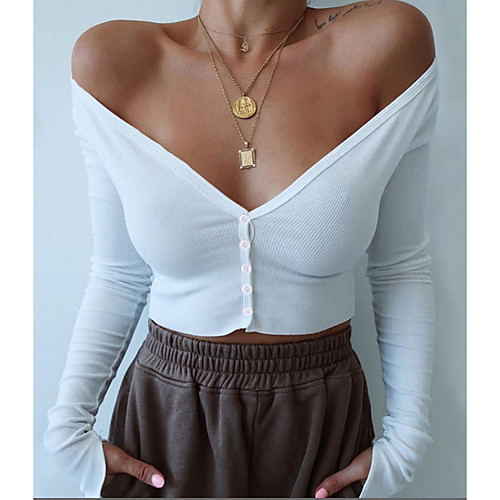 

Women's Solid Colored Blouse - Cotton Daily Weekend V Neck White / Black / Gray
