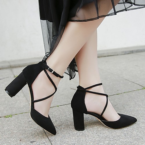 

Women's Heels Summer Chunky Heel Pointed Toe Daily Suede Black / Gray