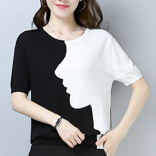 

Women's Color Block T-shirt Daily Black / Blushing Pink / Orange / Green