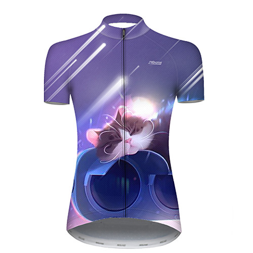 

21Grams Women's Short Sleeve Cycling Jersey Polyester Blue / White Galaxy Cat Animal Bike Jersey Top Mountain Bike MTB Road Bike Cycling Breathable Quick Dry Ultraviolet Resistant Sports Clothing