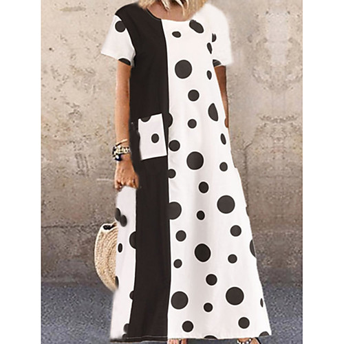 

Women's Shift Dress - Short Sleeves Polka Dot Summer Street chic 2020 White M L XL XXL