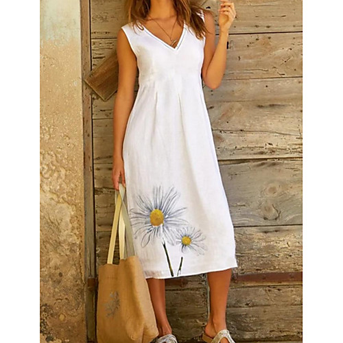 

Women's Shift Dress Midi Dress - Sleeveless Floral Summer Elegant 2020 White S M L XL XXL XXXL