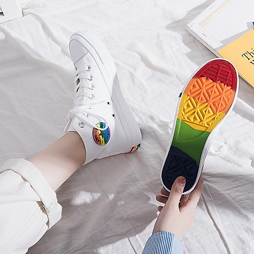 

Women's Sneakers Summer Flat Heel Round Toe Daily Canvas White / Black