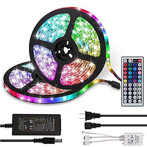 

2x5M LED Light Strips RGB Tiktok Lights LED 5050 SMD 30 LEDsMeters 10mm 44Key IR Controller 12V 6A Power Supply with 4PCS Connecting line Soft Light Strip Kit