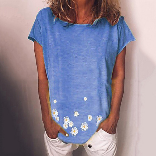 

Women's T shirt Solid Colored Round Neck Tops Blue Yellow Fuchsia