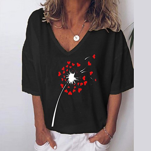 

Women's Floral T-shirt Daily V Neck White / Black / Gray / Light Blue