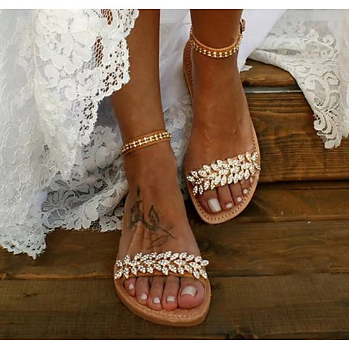 

Women's Sandals Flat Sandal Summer Flat Heel Round Toe Daily PU Brown