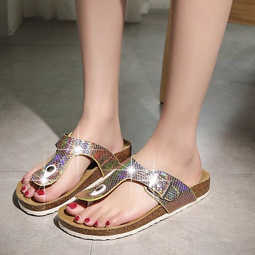 

Women's Sandals Flat Sandal Summer Flat Heel Open Toe Daily PU Pink / Gold / Silver