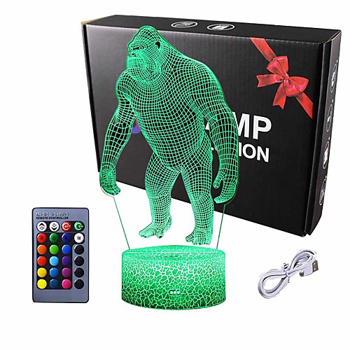 

Night Lights for Kids 3D Orangutan LED Night Lamp 16 Colors Changing Touch Switch USB Power Or Battery Powered Baby Adult Christmas Gift Bar Living Room Bedroom Decor