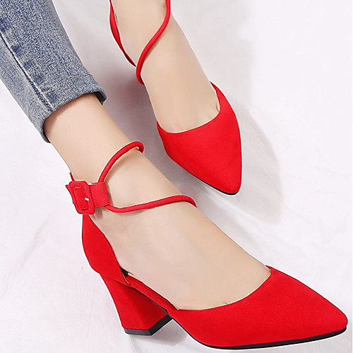 

Women's Sandals Summer Block Heel Pointed Toe Daily Suede Black / Red / Pink