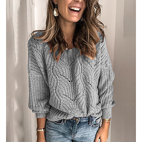 

Women's Solid Colored Pullover Long Sleeve Sweater Cardigans Round Neck Blue Blushing Pink Khaki