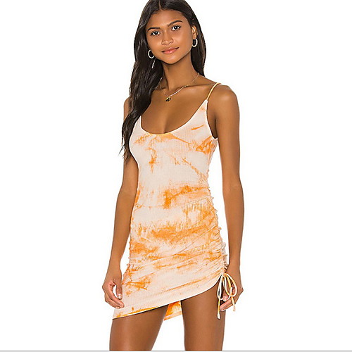 

Women's Strap Dress Short Mini Dress - Sleeveless Tie Dye Summer Sexy 2020 Orange S M L