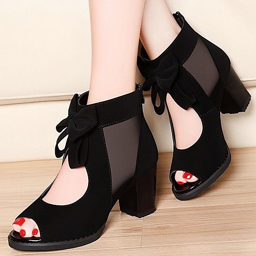 

Women's Sandals Heel Sandals Summer Chunky Heel Open Toe Daily Suede Black