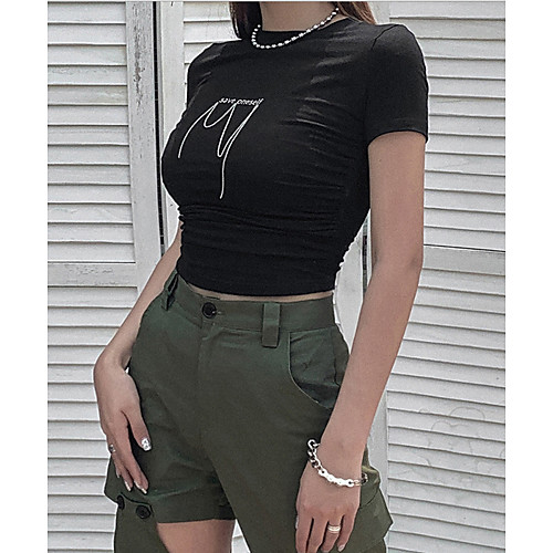 

Women's Solid Colored T-shirt Daily Weekend White / Black