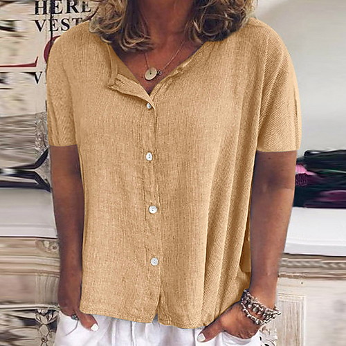 

Women's Solid Colored T-shirt Daily V Neck Blue / Red / Khaki / Gray