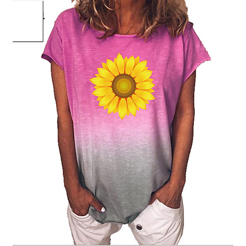 

Women's T shirt Floral Color Gradient Flower Round Neck Tops Blue Purple Yellow