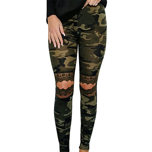 

Women's Basic Daily Slim Chinos Pants - Print Cut Out High Waist Army Green S / M / L