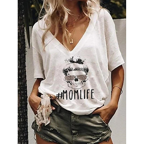

Women's Letter Print T-shirt Daily V Neck White / Blue / Green