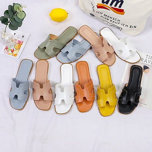 

Women's Slippers & Flip-Flops Summer Flat Heel Open Toe Daily PU Yellow / Pink / Orange