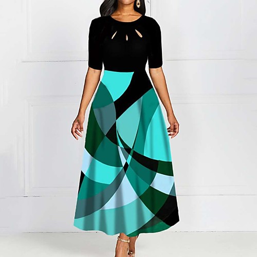

Women's A Line Dress - Half Sleeve Color Block Summer Street chic 2020 Green S M L XL XXL XXXL
