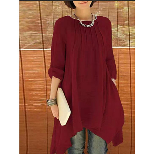 

Women's A Line Dress - 3/4 Length Sleeve Solid Color Summer Casual 2020 Wine Camel Navy Blue Gray M L XL XXL XXXL XXXXL