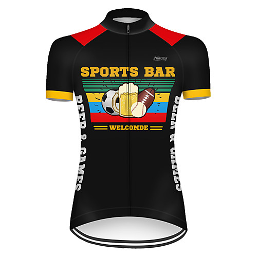 

21Grams Women's Short Sleeve Cycling Jersey Polyester Black / Yellow Funny Oktoberfest Beer Bike Jersey Top Mountain Bike MTB Road Bike Cycling Breathable Quick Dry Ultraviolet Resistant Sports
