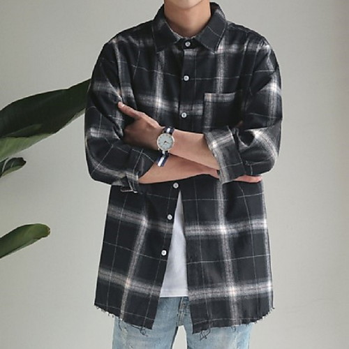 

Men's Plaid Shirt Daily White / Black / Long Sleeve