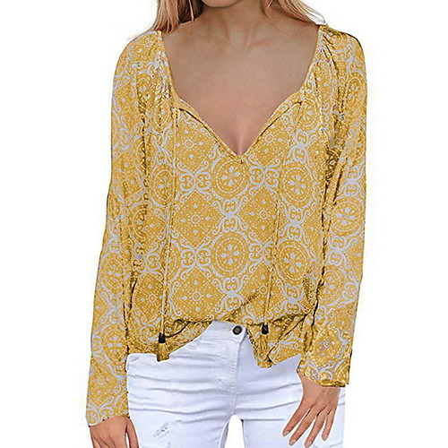 

Women's Geometric Print T-shirt Daily V Neck Wine / Black / Yellow / Army Green
