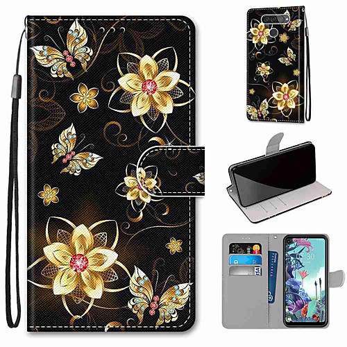 

Case For LG Q70 / LG K50S / LG K40S Wallet / Card Holder / with Stand Full Body Cases Golden Butterfly PU Leather / TPU for LG K30 2019 / LG K20 2019