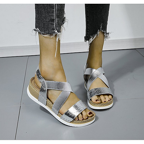 

Women's Sandals Wedge Sandals Flat Sandal Summer Wedge Heel Peep Toe Daily PU Black / Gold / Silver